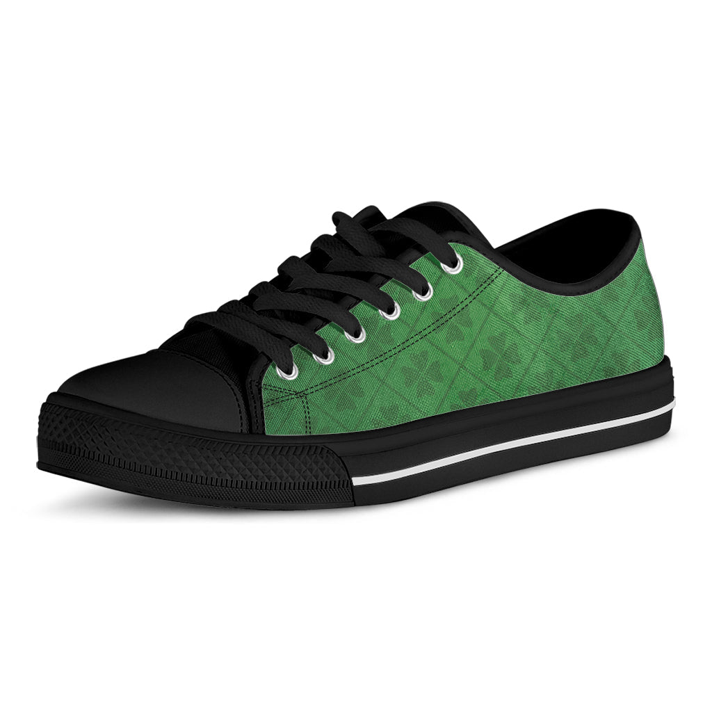 Shamrock St. Patrick's Day Pattern Print Black Low Top Sneakers
