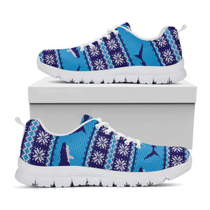Shark Knitted Pattern Print White Running Shoes