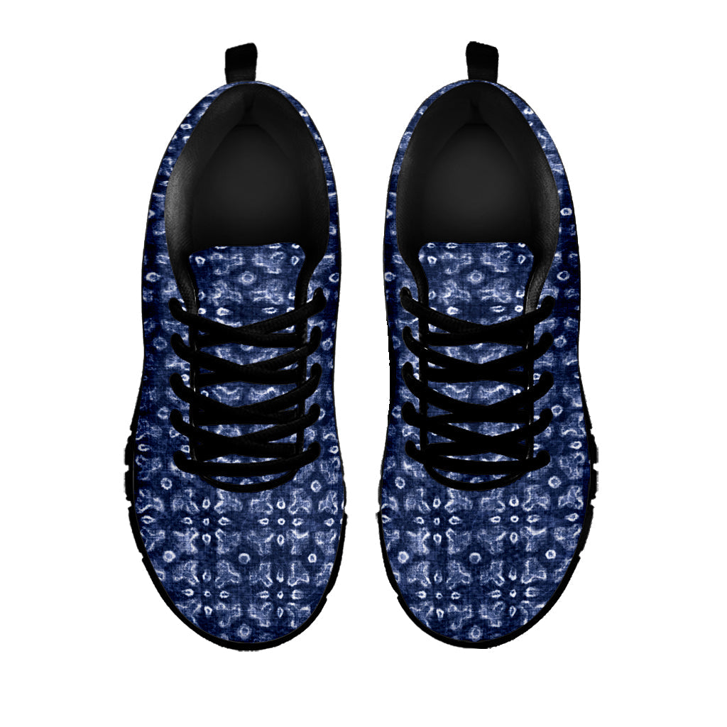 Shibori Floral Pattern Print Black Running Shoes