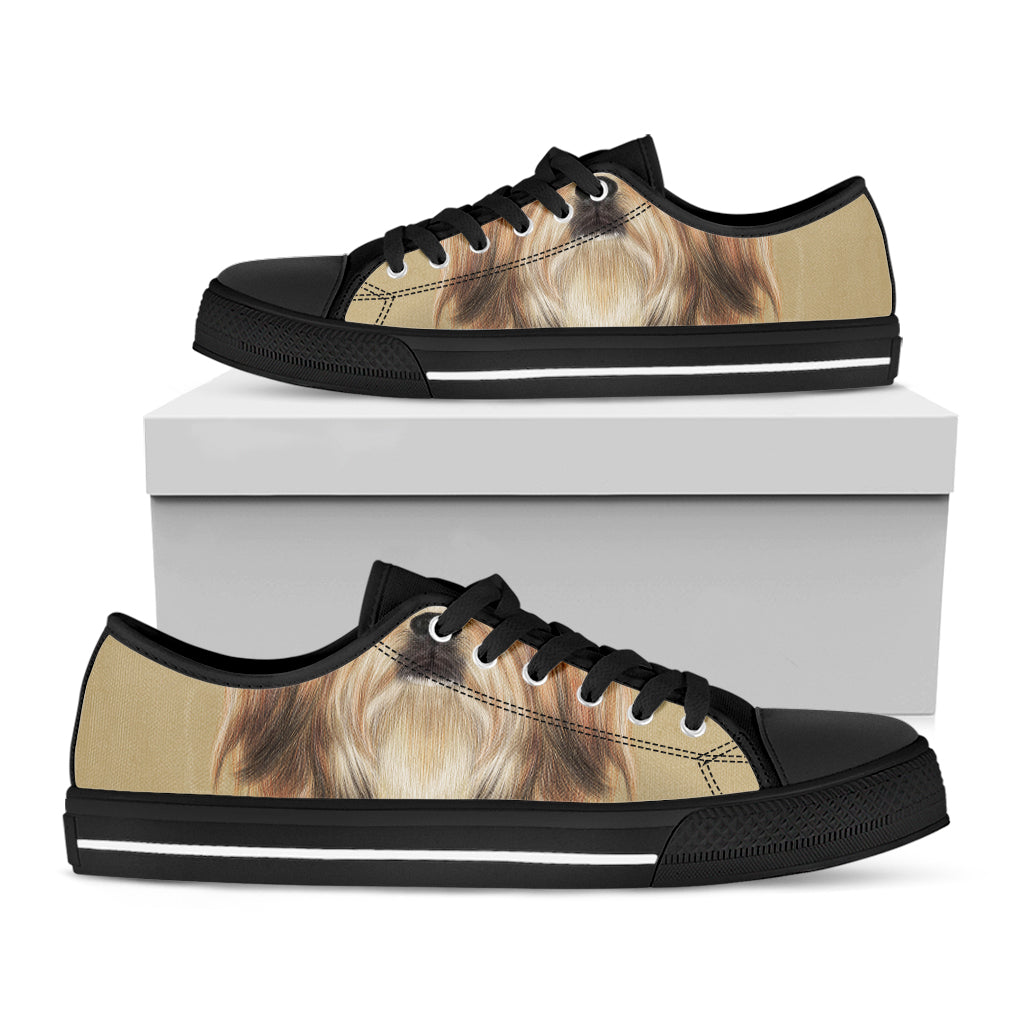 Shih Tzu Portrait Print Black Low Top Sneakers