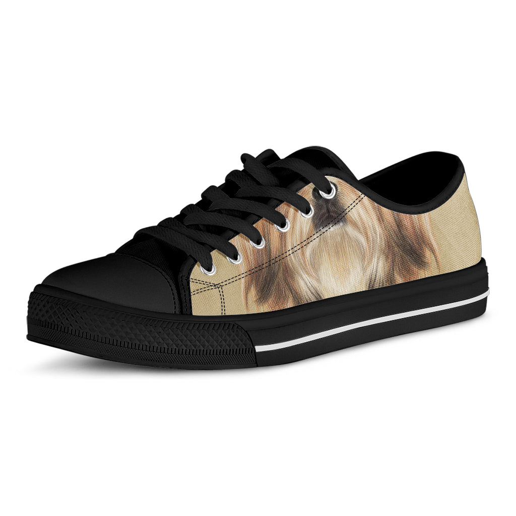 Shih Tzu Portrait Print Black Low Top Sneakers