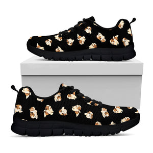 Shih Tzu Puppy Pattern Print Black Running Shoes