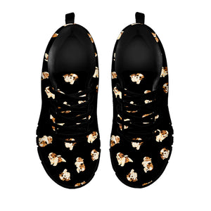 Shih Tzu Puppy Pattern Print Black Running Shoes