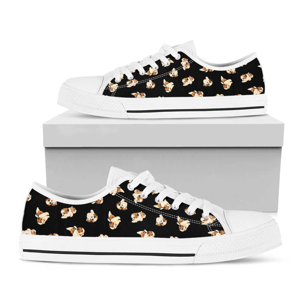Shih Tzu Puppy Pattern Print White Low Top Sneakers