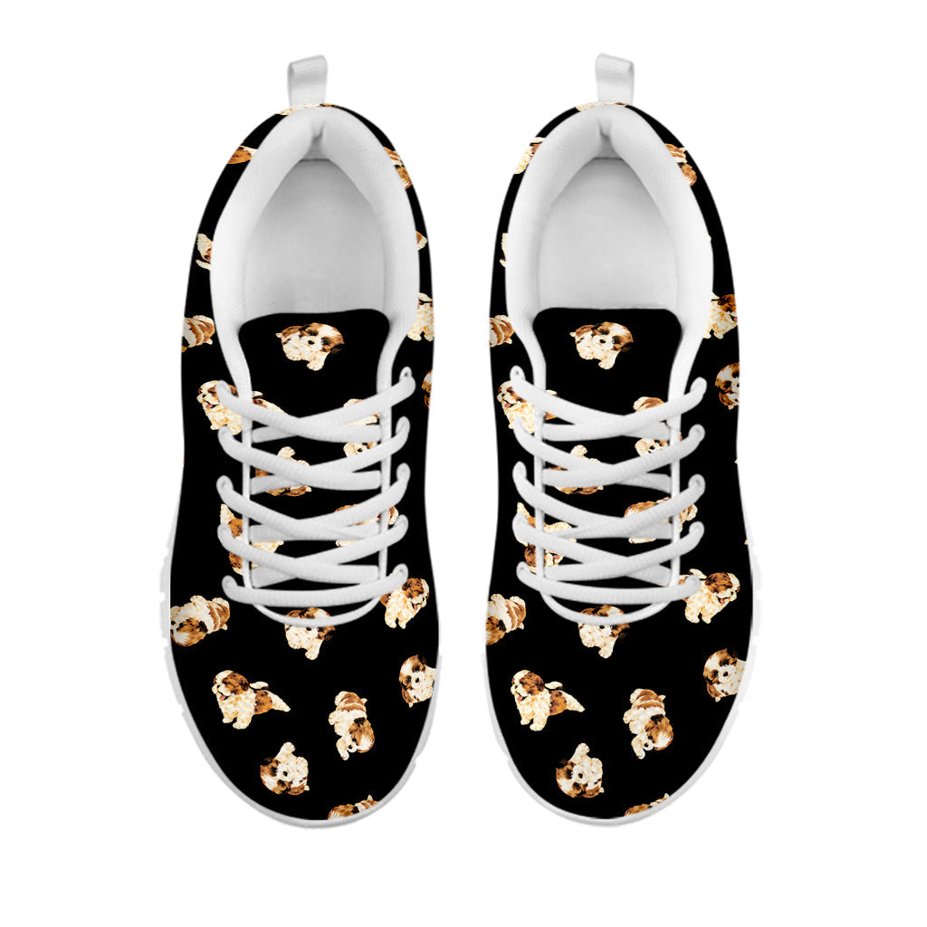 Shih Tzu Puppy Pattern Print White Running Shoes