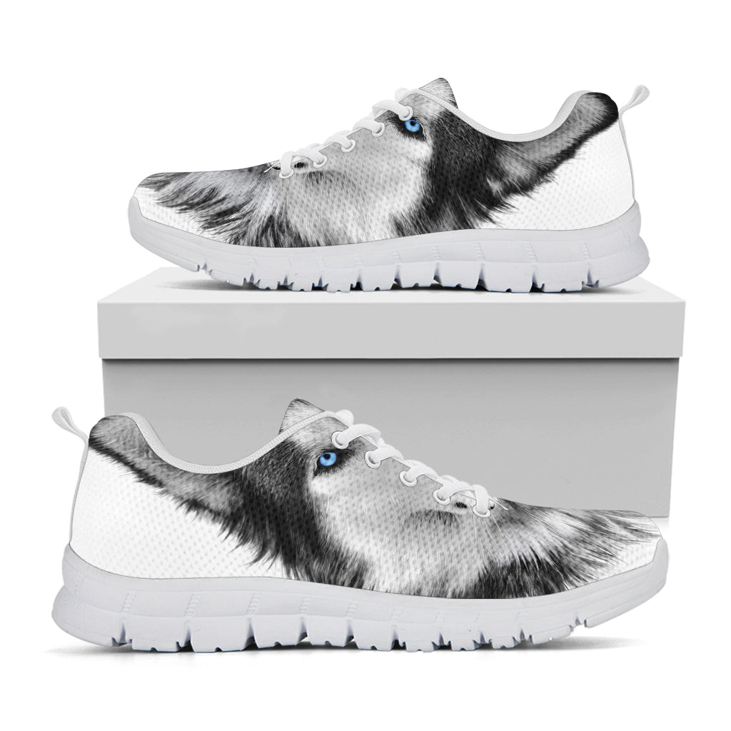 Siberian Husky Portrait Print White Running Shoes