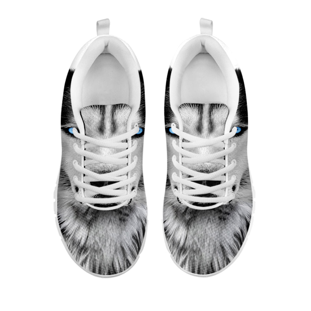 Siberian Husky Portrait Print White Running Shoes