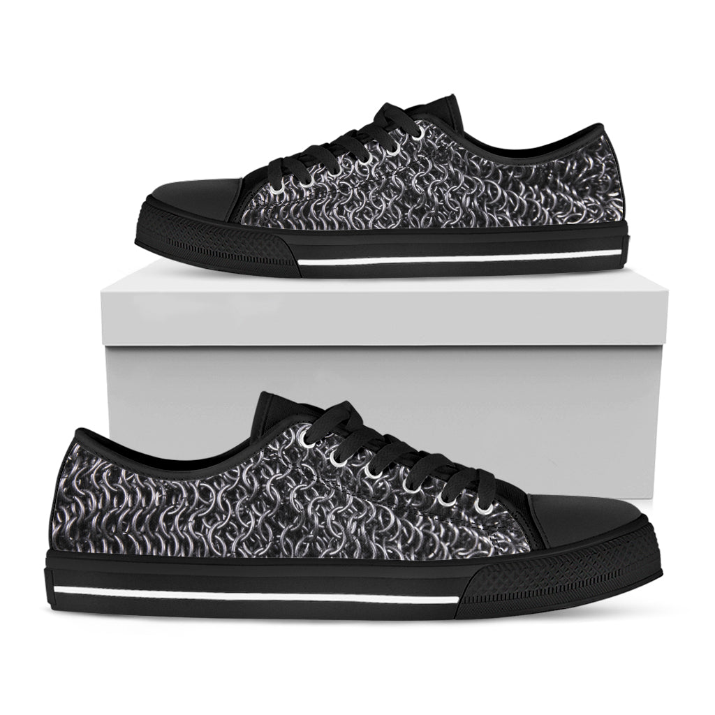 Silver Chainmail Print Black Low Top Sneakers