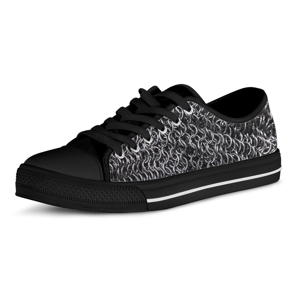 Silver Chainmail Print Black Low Top Sneakers