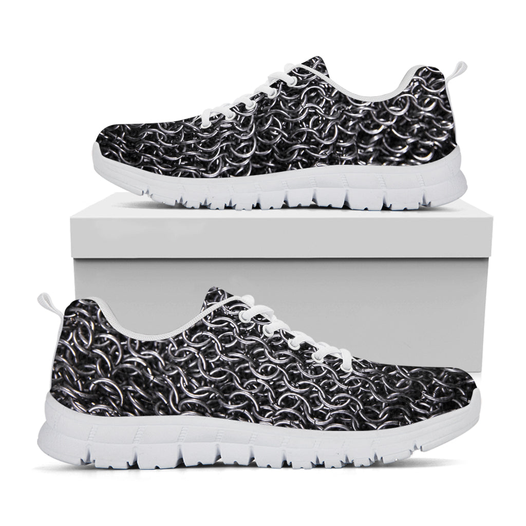 Silver Chainmail Print White Running Shoes