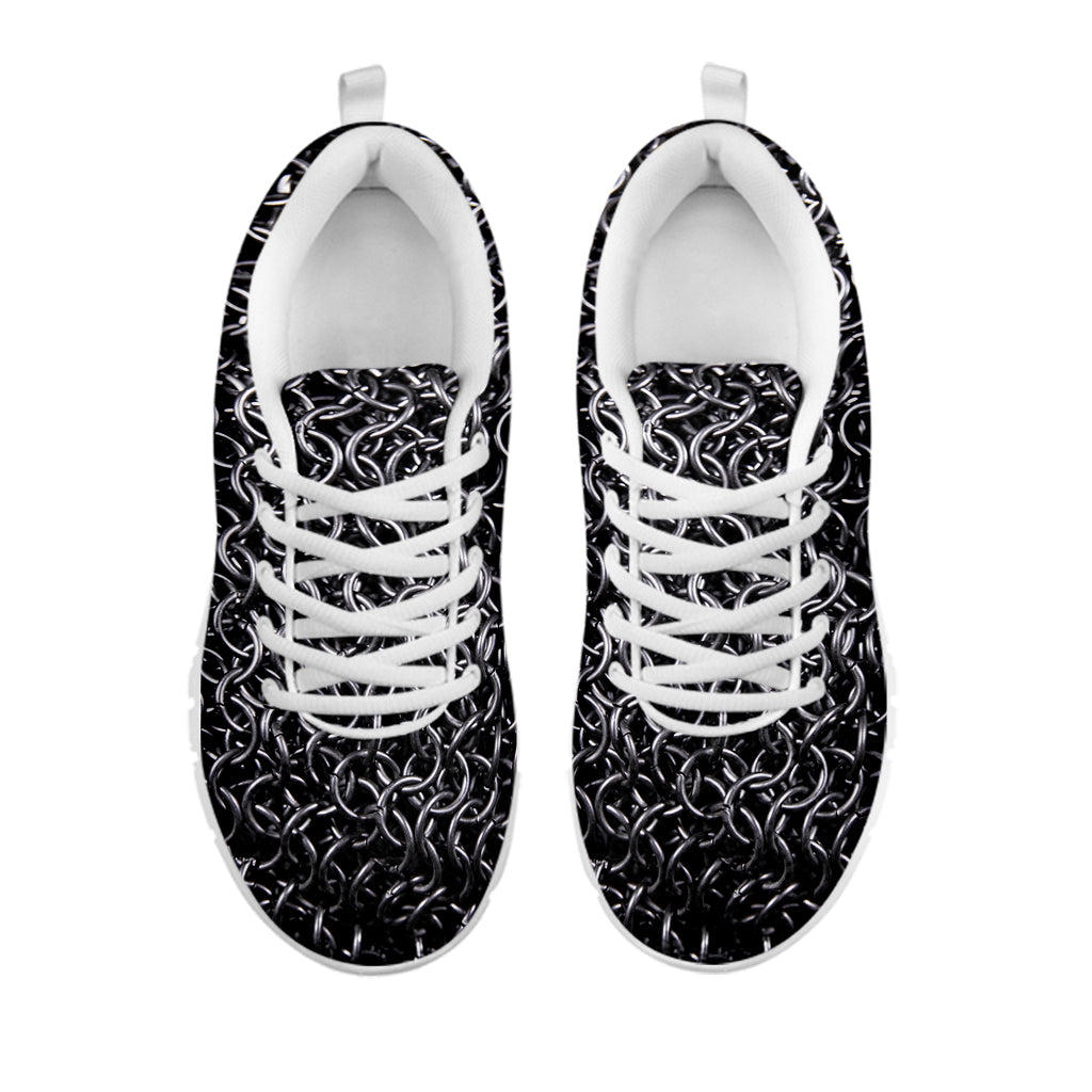 Silver Chainmail Print White Running Shoes