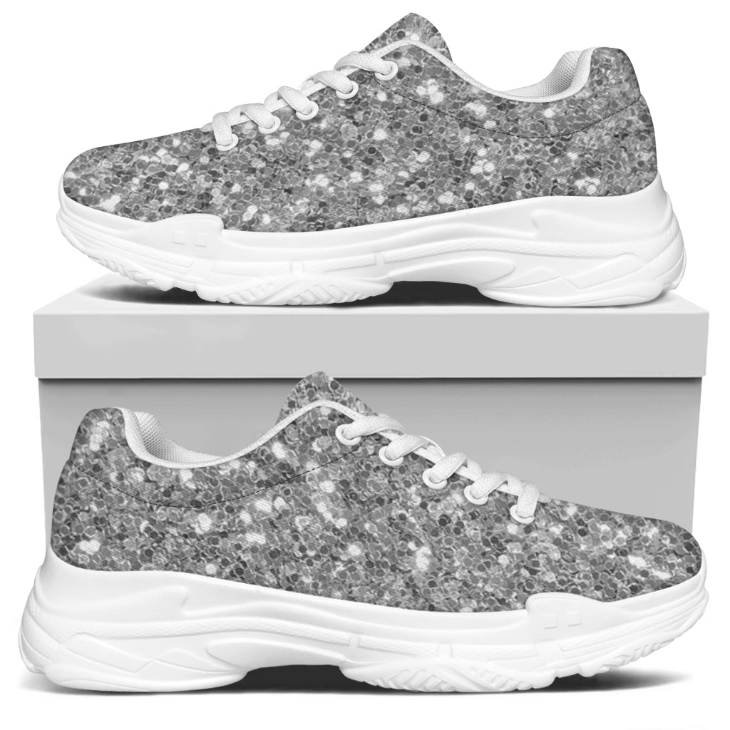 Silver (NOT Real) Glitter Print White Chunky Shoes