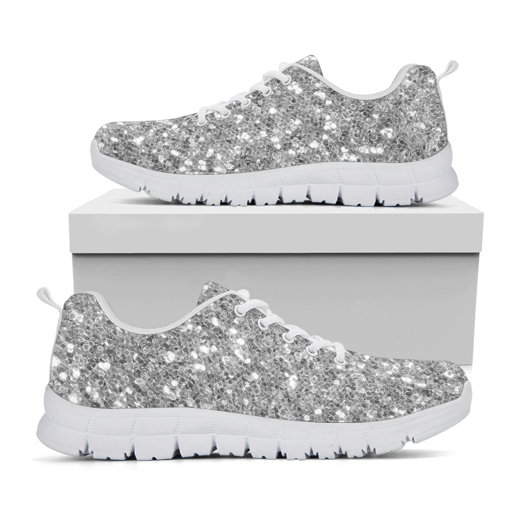 Silver (NOT Real) Glitter Print White Running Shoes