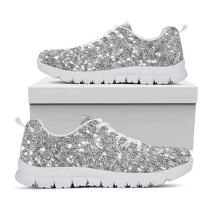Silver (NOT Real) Glitter Print White Running Shoes