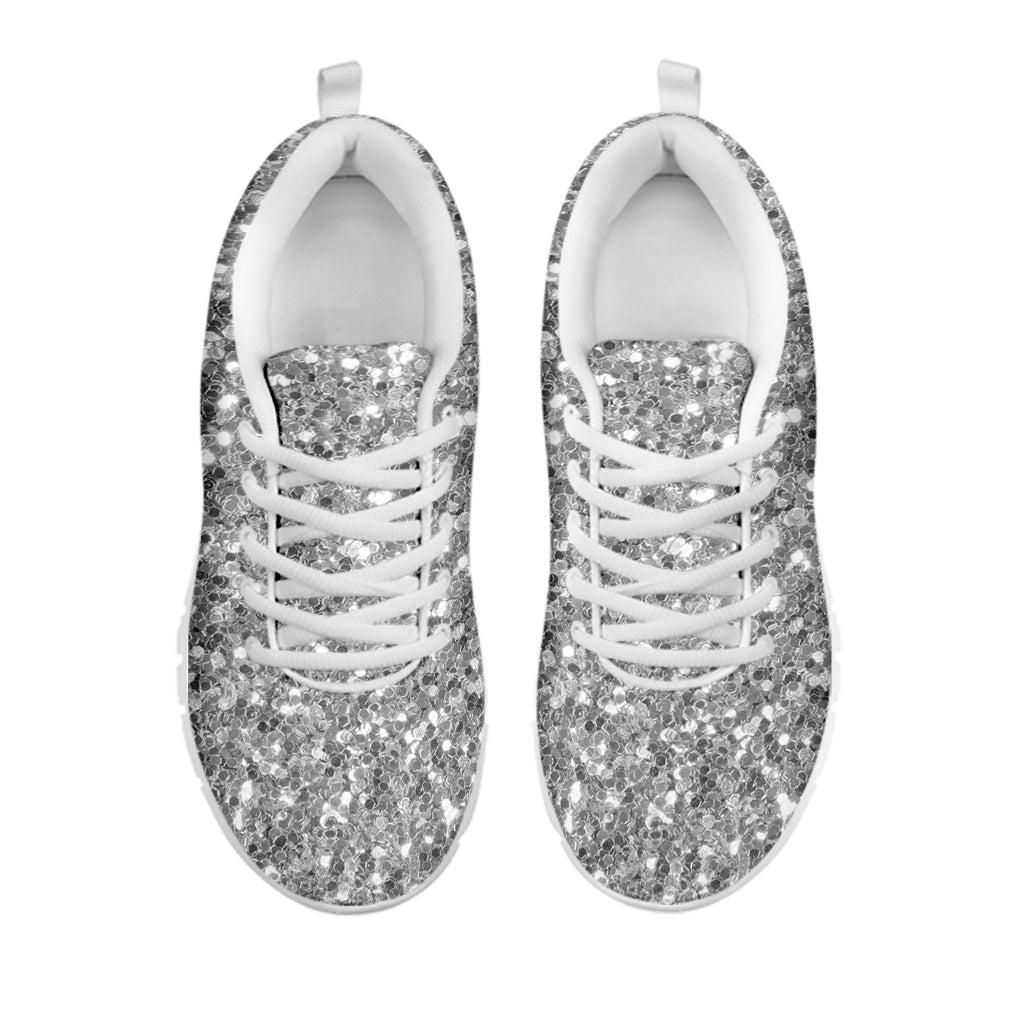 Silver (NOT Real) Glitter Print White Running Shoes