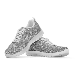 Silver (NOT Real) Glitter Print White Running Shoes
