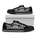 Silver Samurai Mask Print Black Low Top Sneakers