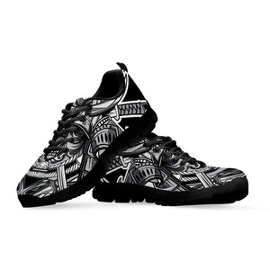 Silver Samurai Mask Print Black Running Shoes