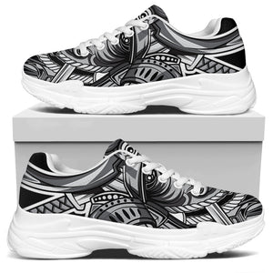 Silver Samurai Mask Print White Chunky Shoes