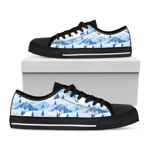 Skiing Mountain Print Black Low Top Sneakers