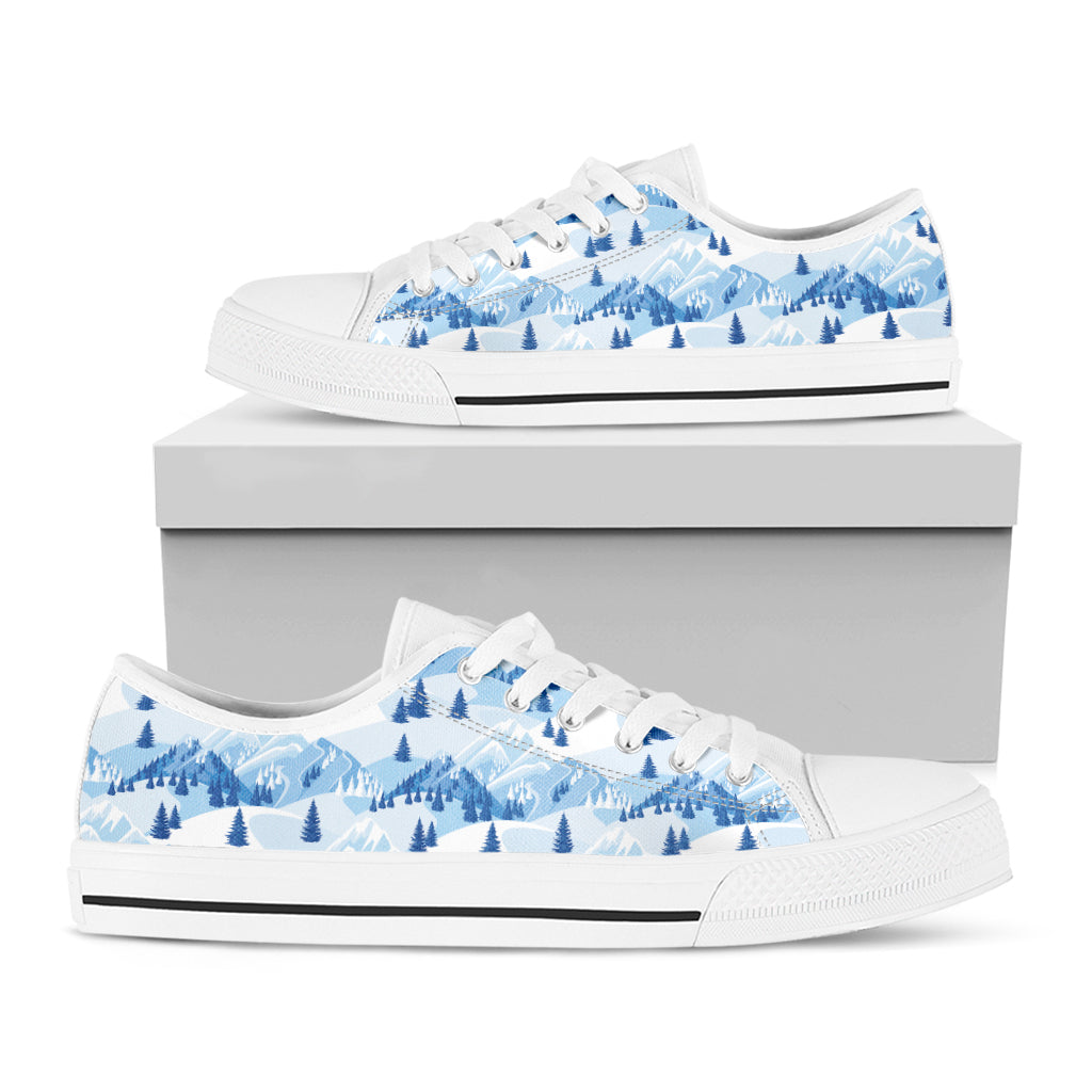 Skiing Mountain Print White Low Top Sneakers
