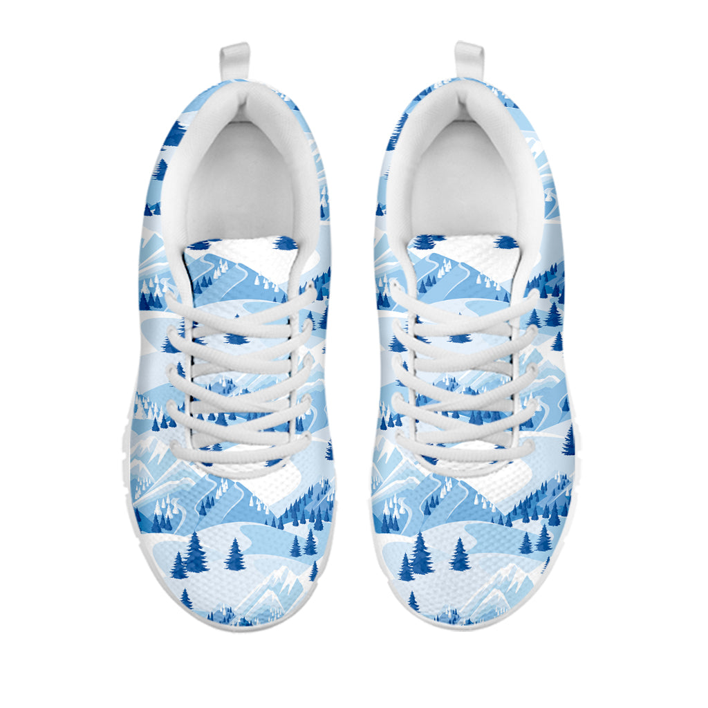 Skiing Mountain Print White Running Shoes