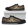 Skull And Roses Tattoo Print Black Low Top Sneakers