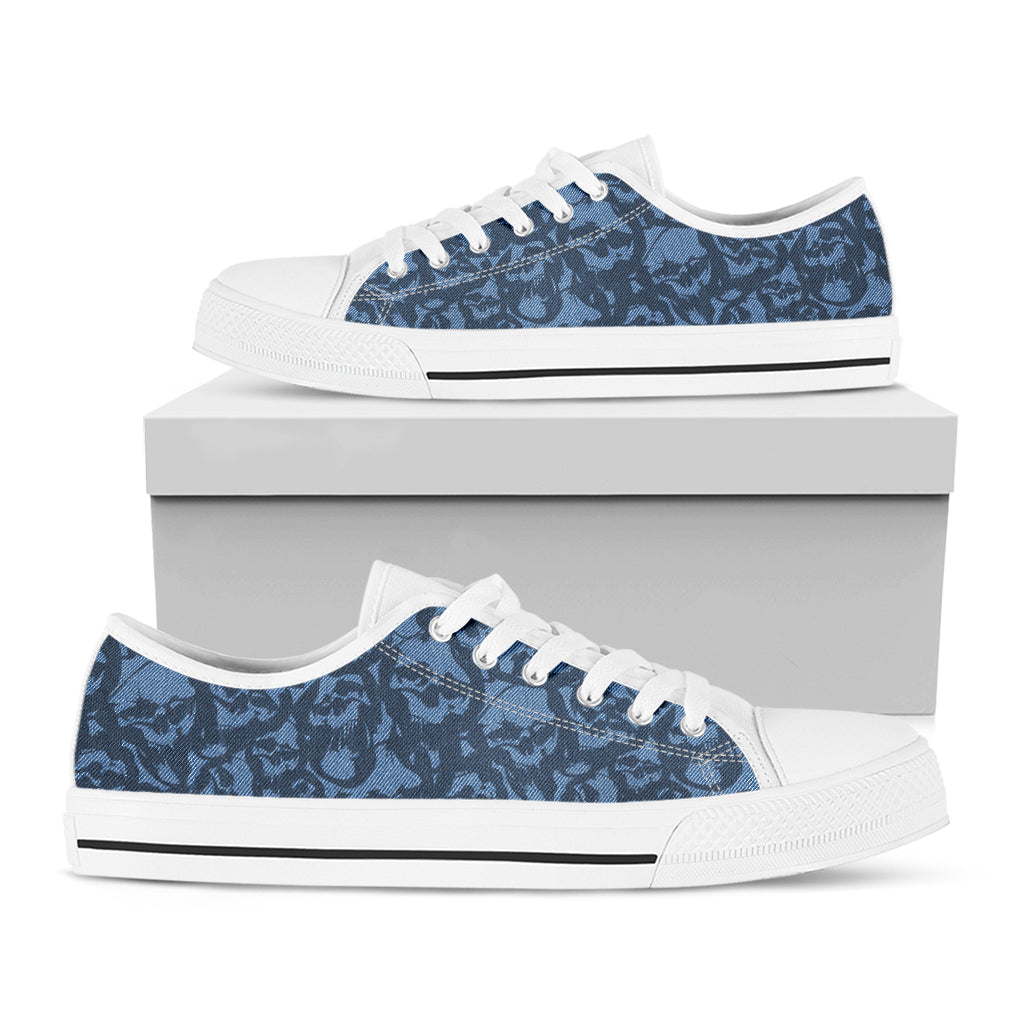 Skull Denim Jeans Pattern Print White Low Top Sneakers