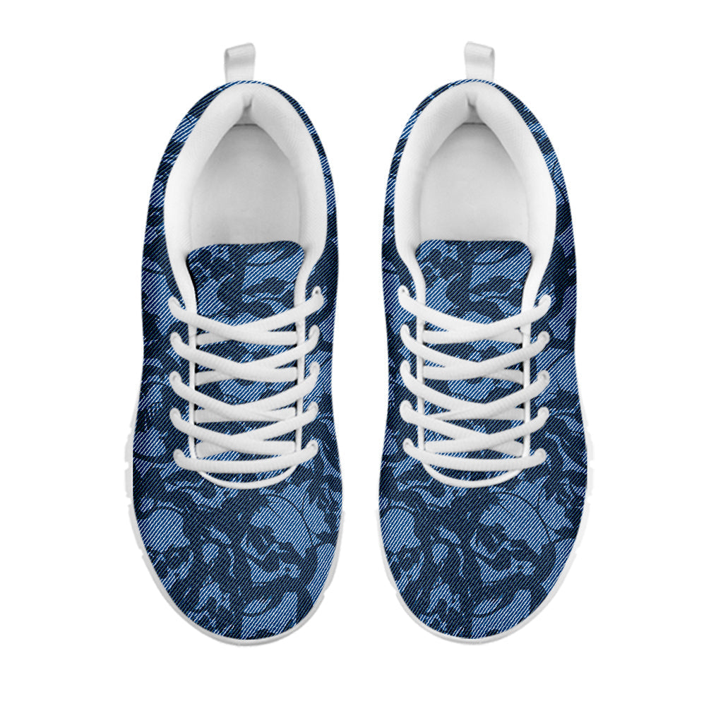 Skull Denim Jeans Pattern Print White Running Shoes