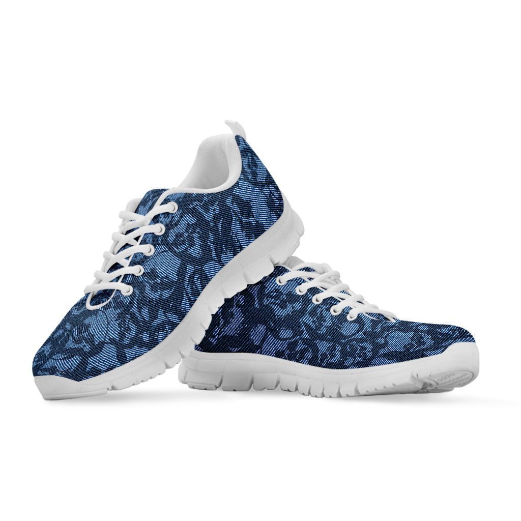 Skull Denim Jeans Pattern Print White Running Shoes