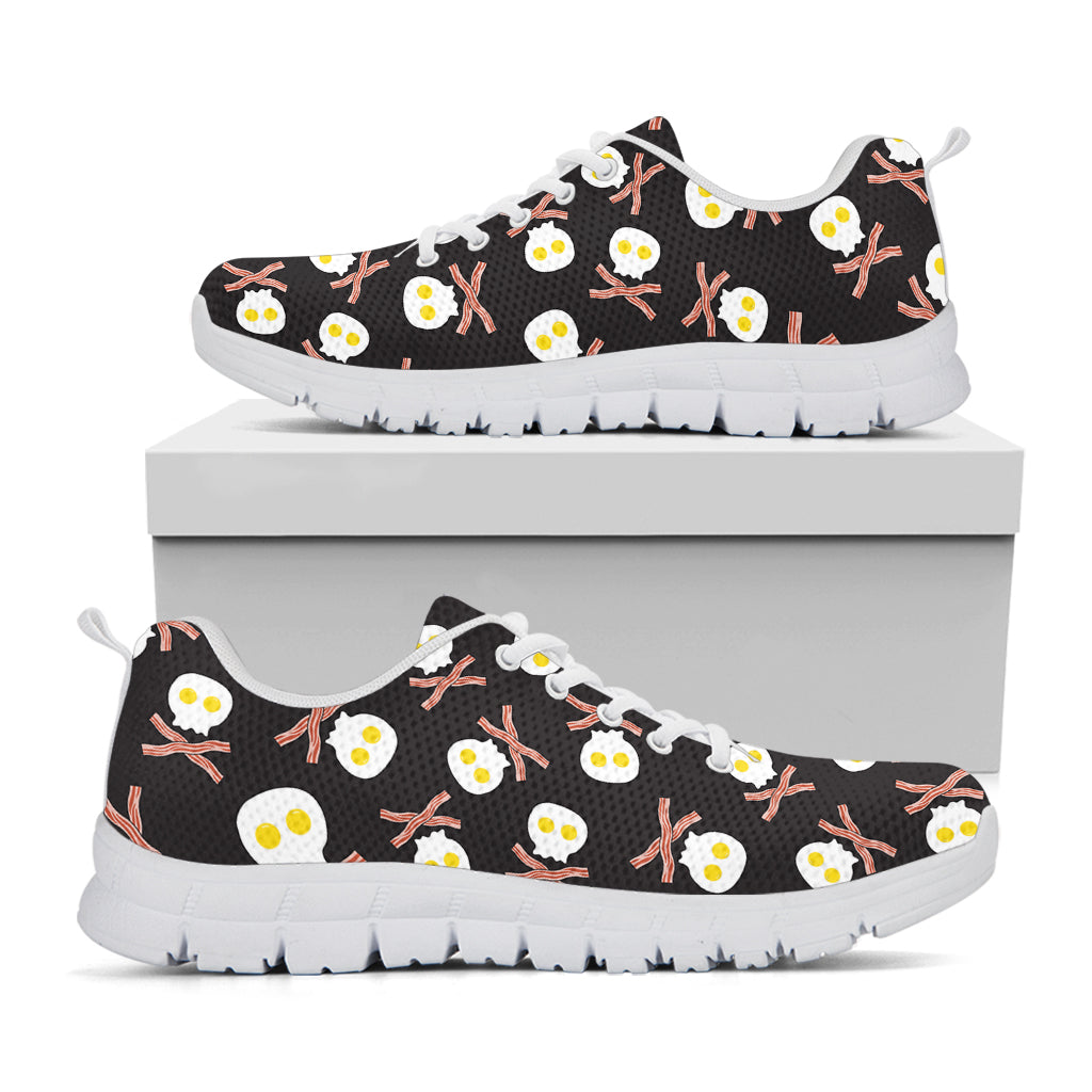 Skull Fried Egg And Bacon Pattern Print White Running Shoes