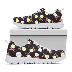 Skull Fried Egg And Bacon Pattern Print White Running Shoes