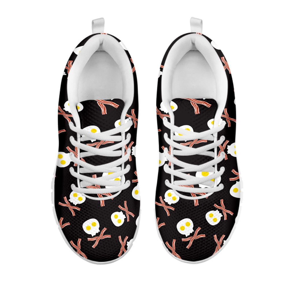 Skull Fried Egg And Bacon Pattern Print White Running Shoes