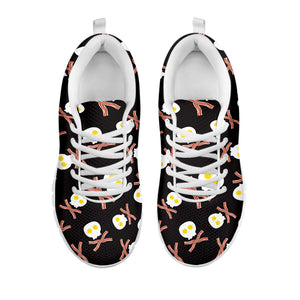 Skull Fried Egg And Bacon Pattern Print White Running Shoes
