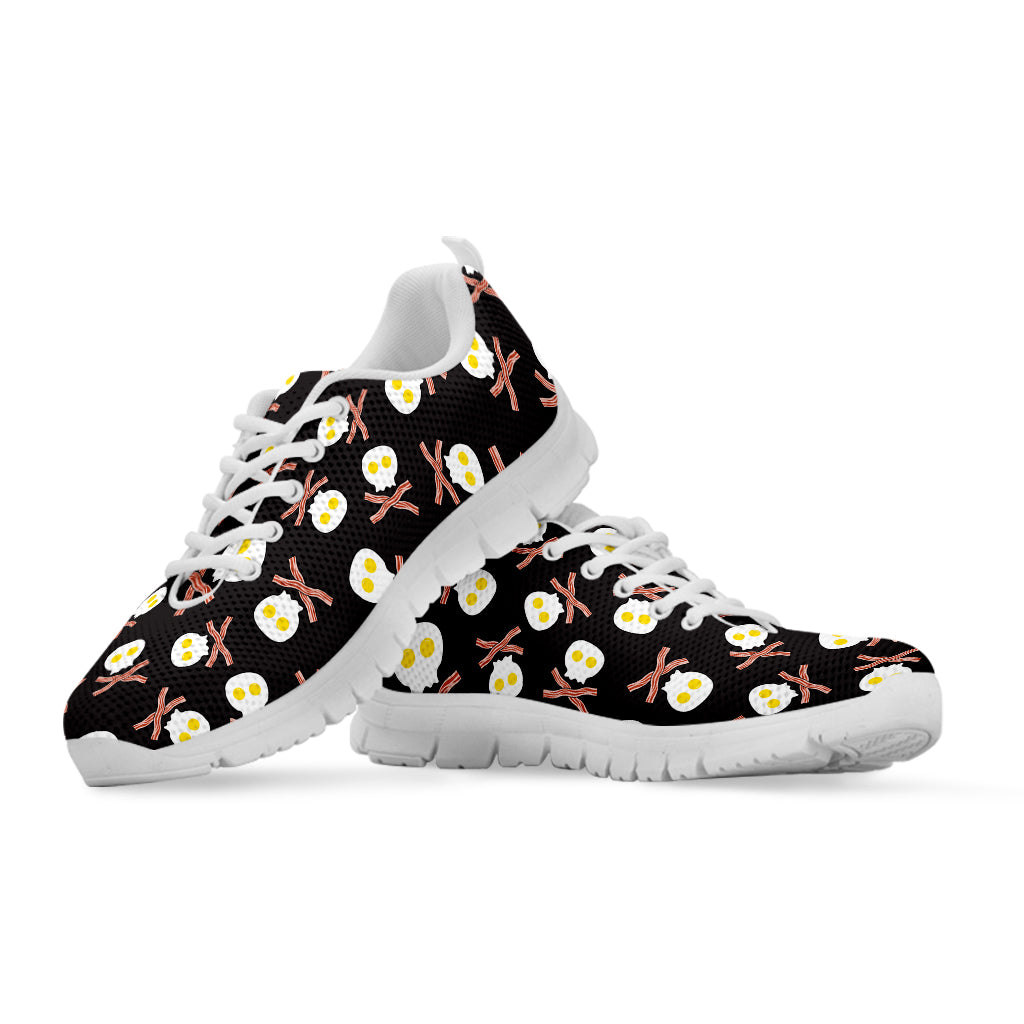 Skull Fried Egg And Bacon Pattern Print White Running Shoes