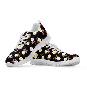 Skull Fried Egg And Bacon Pattern Print White Running Shoes