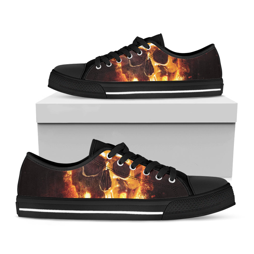 Skull In Flames Print Black Low Top Sneakers