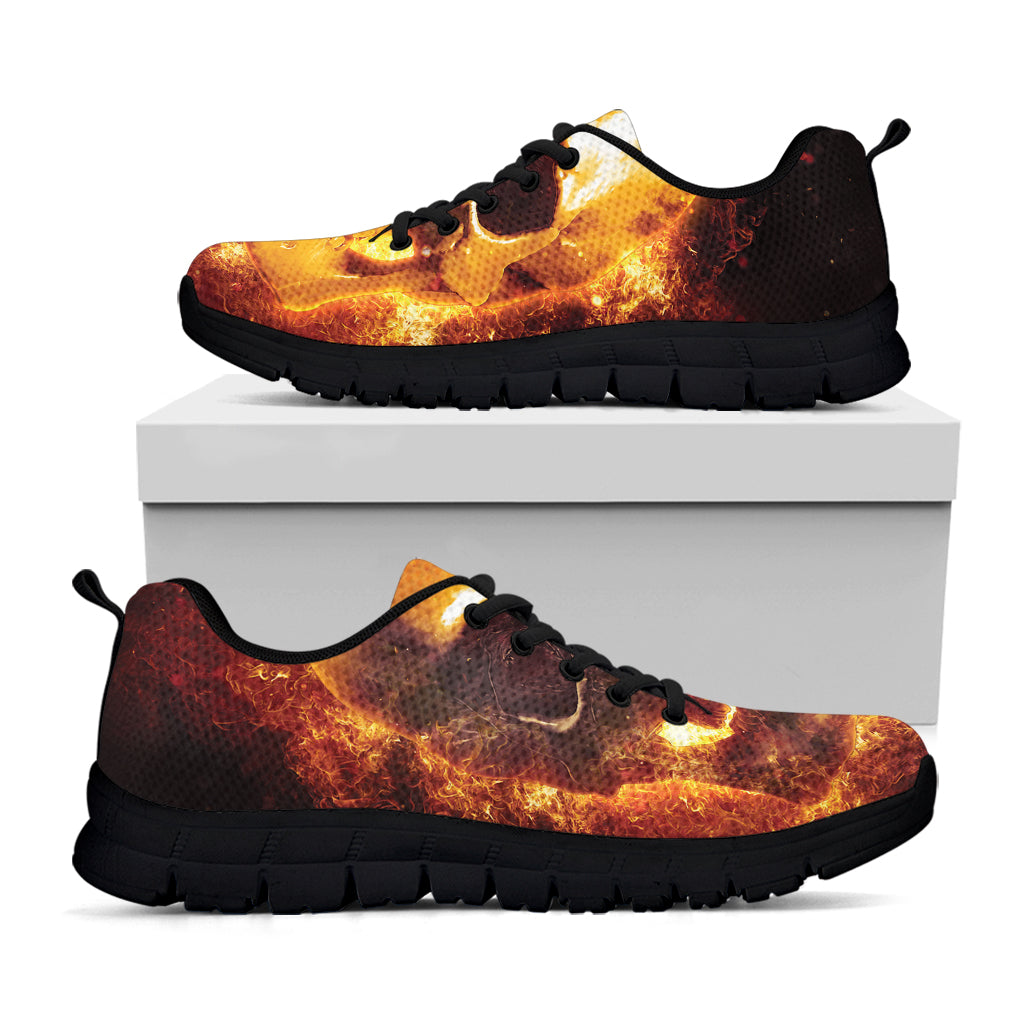 Skull In Flames Print Black Running Shoes