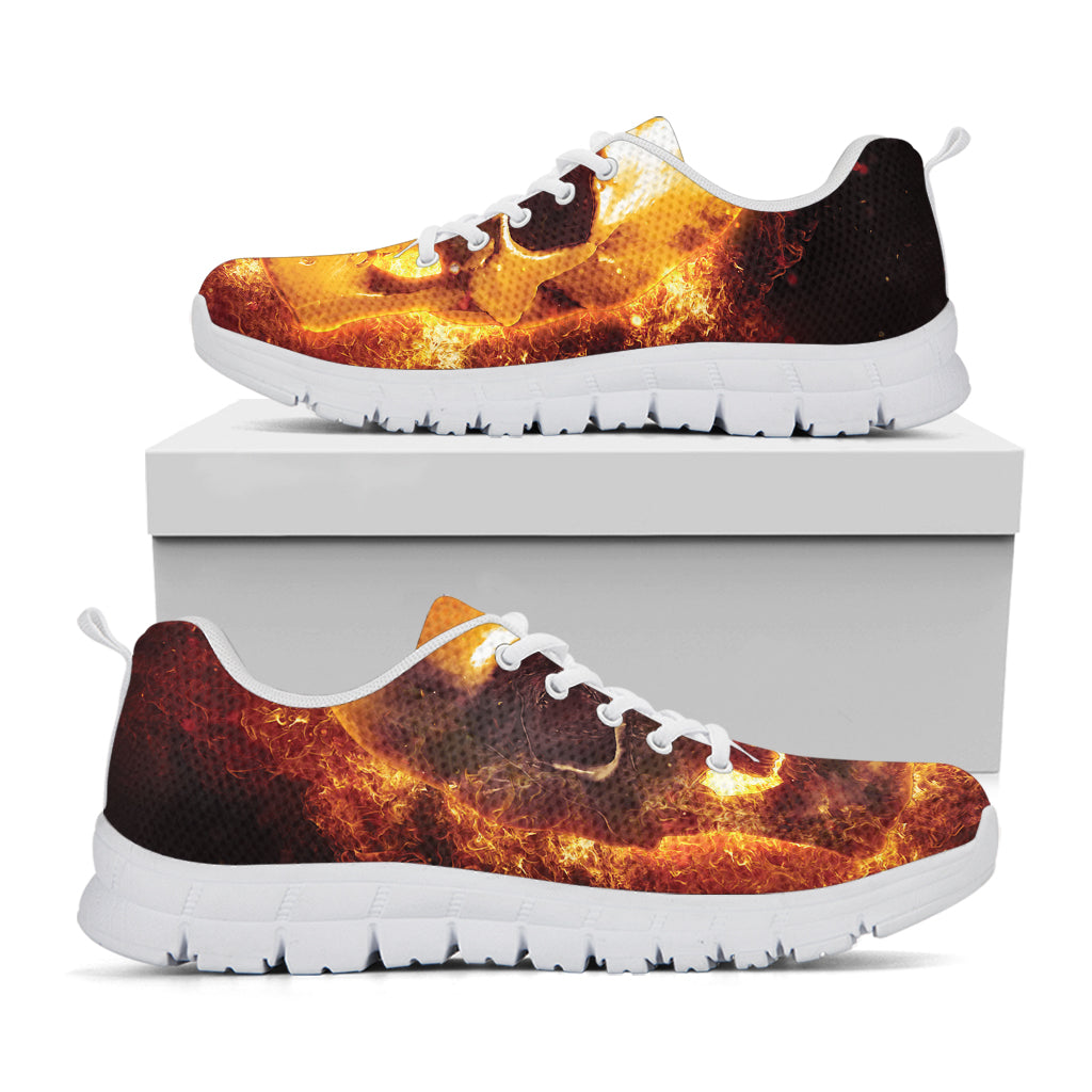 Skull In Flames Print White Running Shoes