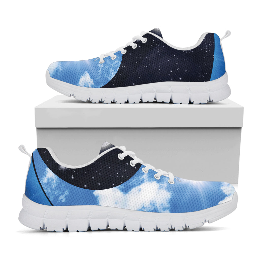 Sky And Space Yin Yang Print White Running Shoes