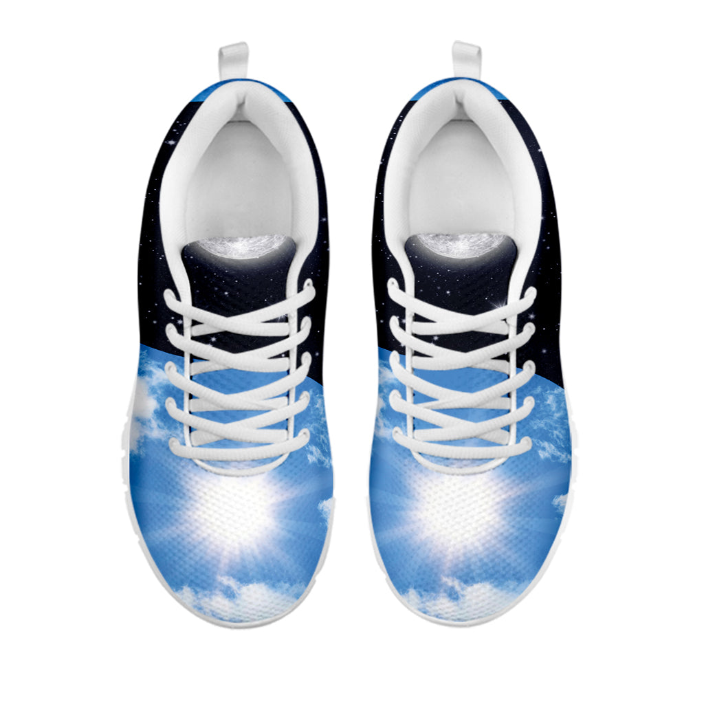Sky And Space Yin Yang Print White Running Shoes
