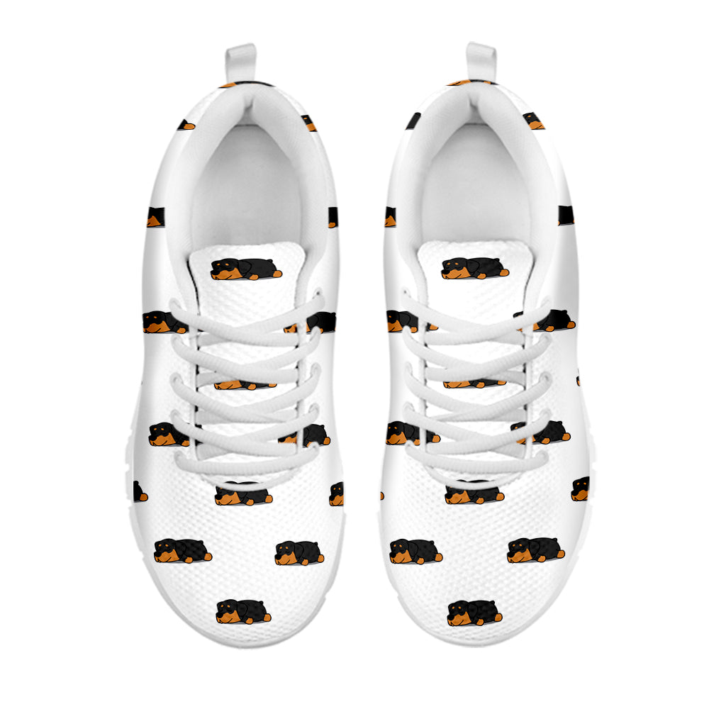 Sleeping Rottweiler Pattern Print White Running Shoes