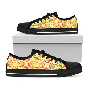 Slice Of Cheese Pattern Print Black Low Top Sneakers