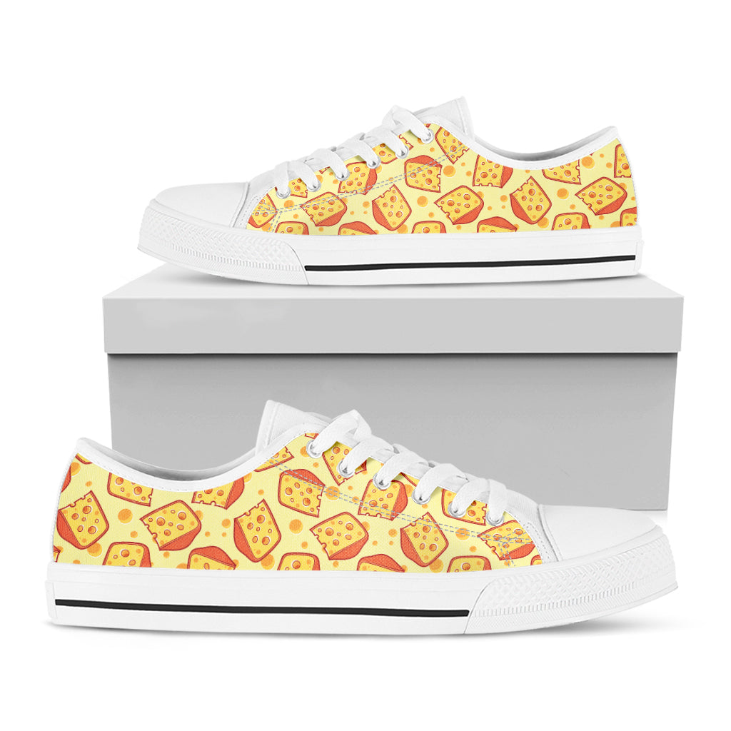 Slice Of Cheese Pattern Print White Low Top Sneakers
