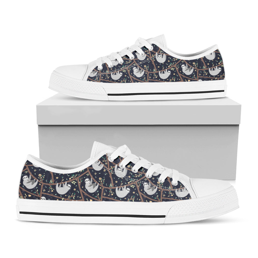 Sloth Family Pattern Print White Low Top Sneakers