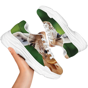 Smiley Face Giraffe Print White Chunky Shoes
