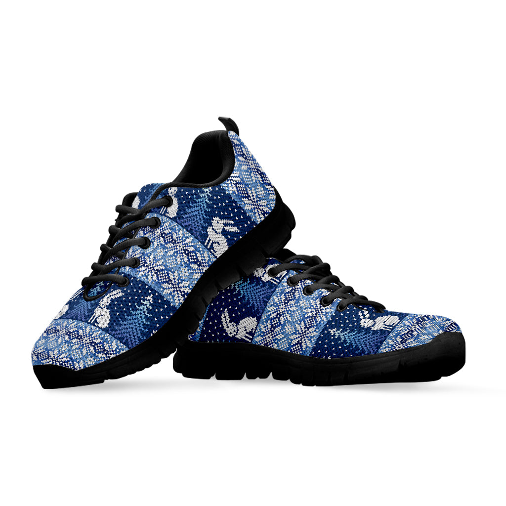 Snow Rabbit Knitted Pattern Print Black Running Shoes