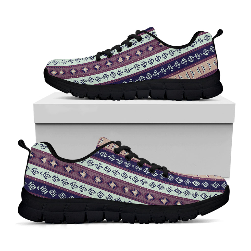 Southwestern Stripe Pattern Print Black Running Shoes