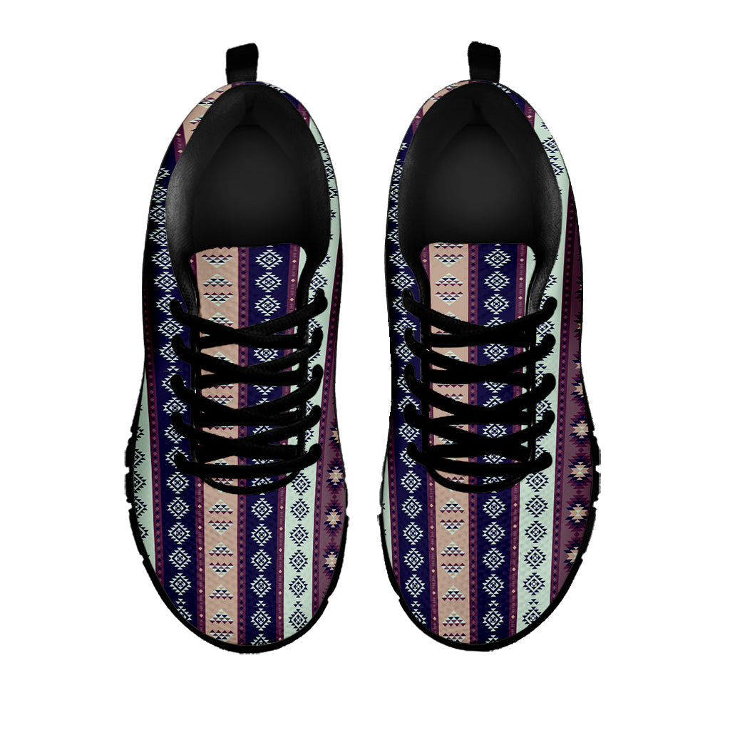Southwestern Stripe Pattern Print Black Running Shoes