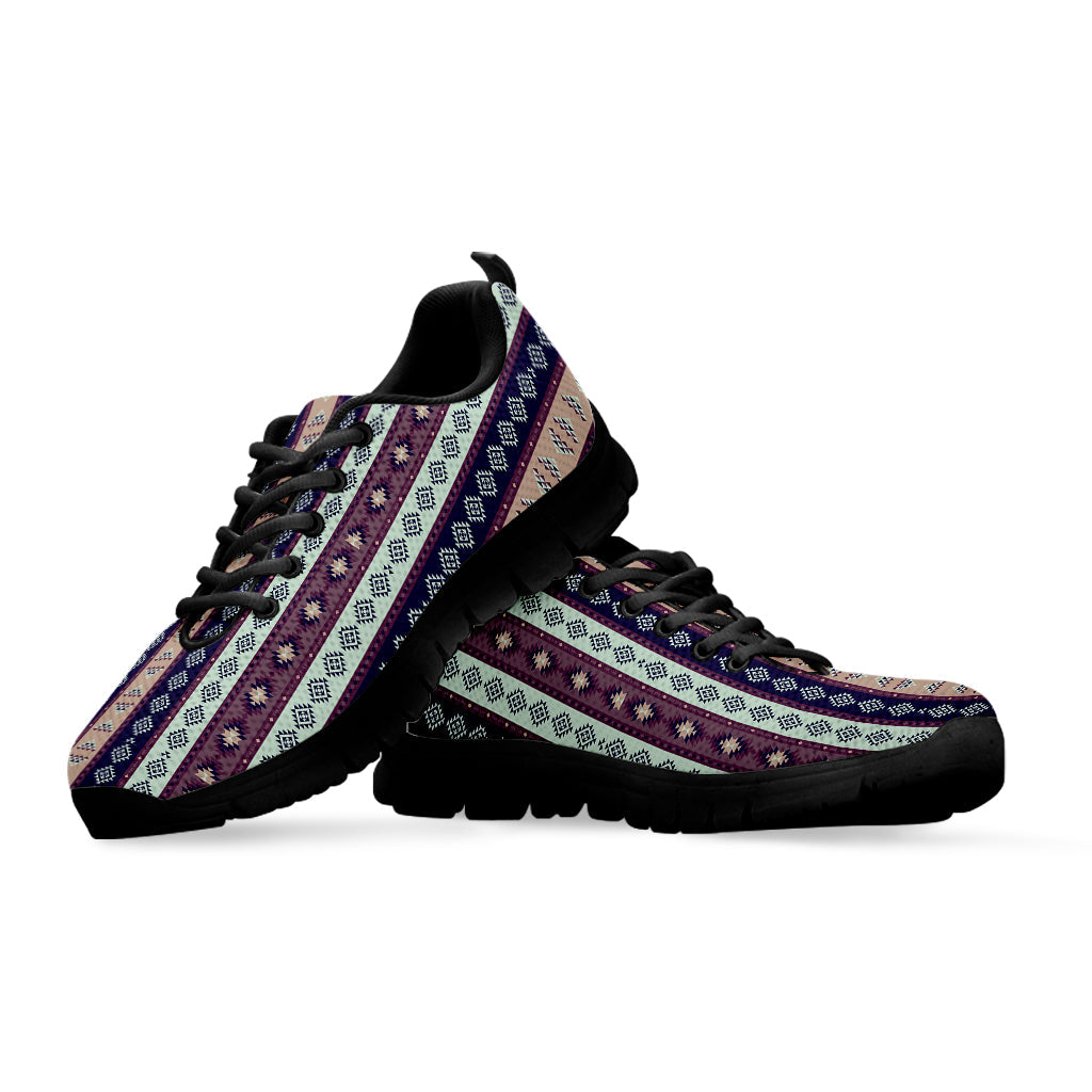 Southwestern Stripe Pattern Print Black Running Shoes